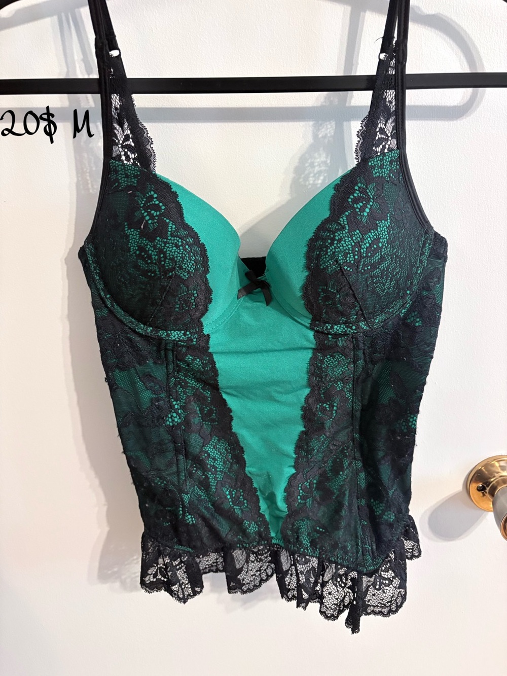 Black Lace Trim Emerald Green Bustier Camisole